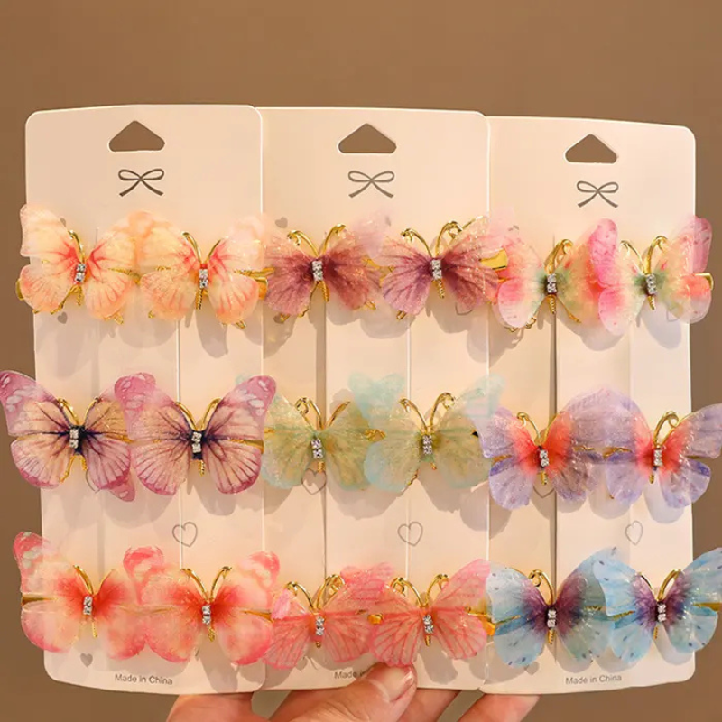Giggles Boo 3D Glitter Butterfly Organza Design Hair Clips for Girls & Women Pack of 6