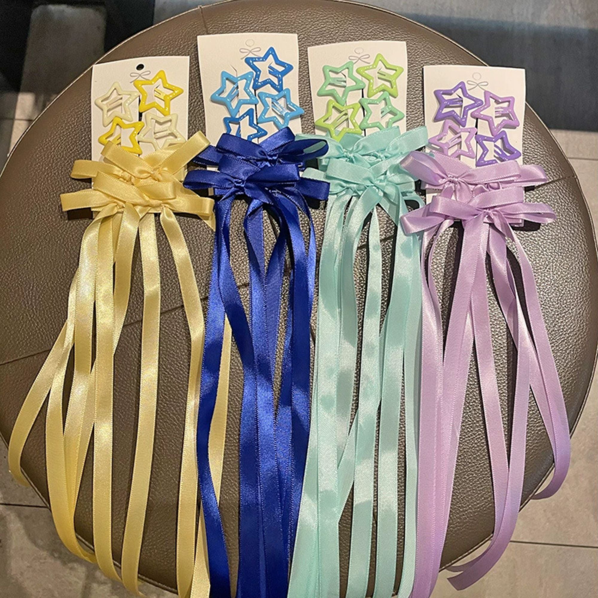 Giggles Boo Pack of 16 Pcs - 2 Card  Hair Accessories Set- 8 Star Clips 8 Bowknot Hair Clip for Kids & Girls ( Any Random Colour)