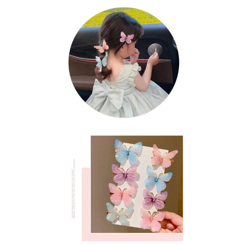 Giggles Boo 3D Glitter Butterfly Organza Design Hair Clips for Girls & Women Pack of 6