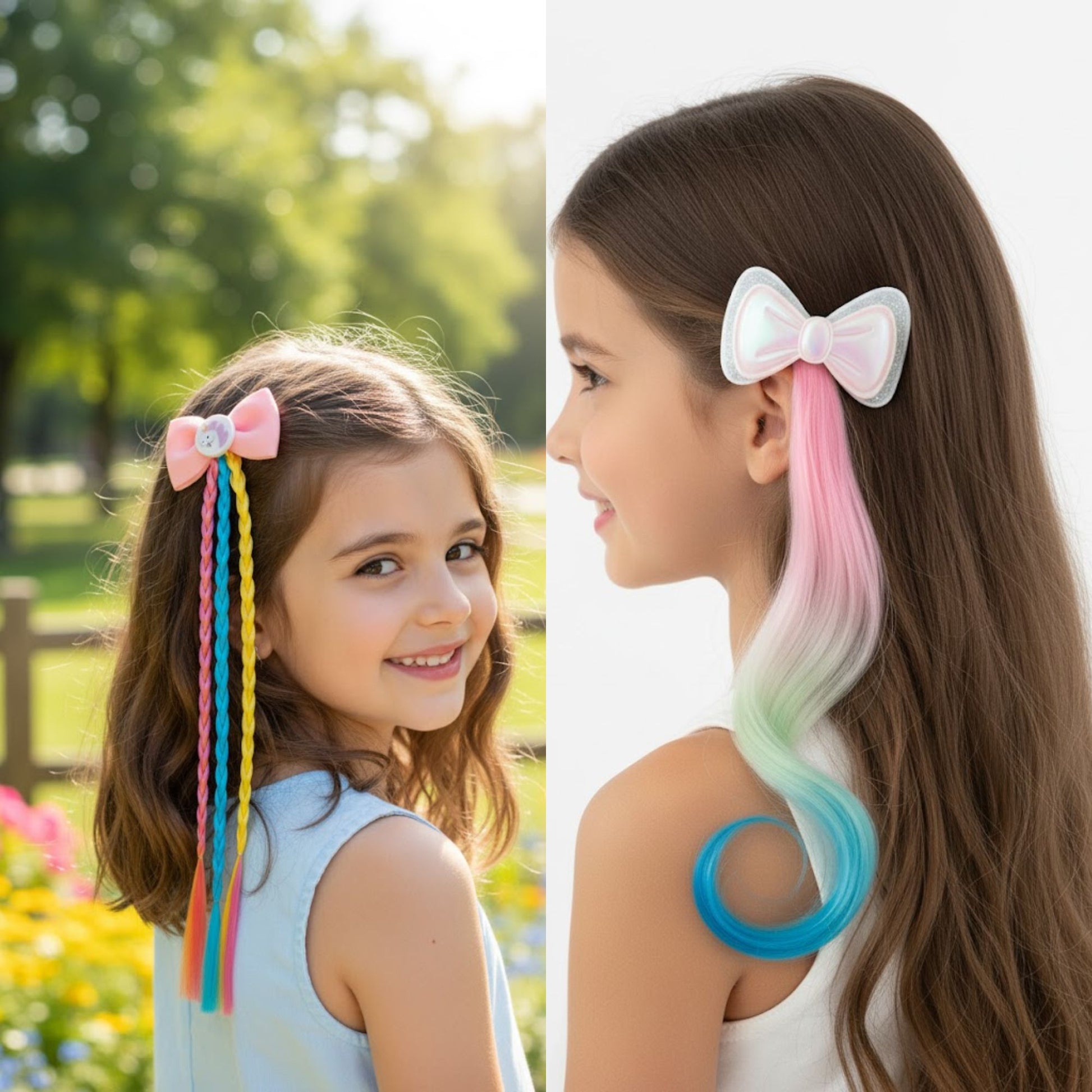 Giggles Boo | Pack of 2 Rainbow Braid Wig Hair Clips Multicolor Hair Extensions for Girls & Kids