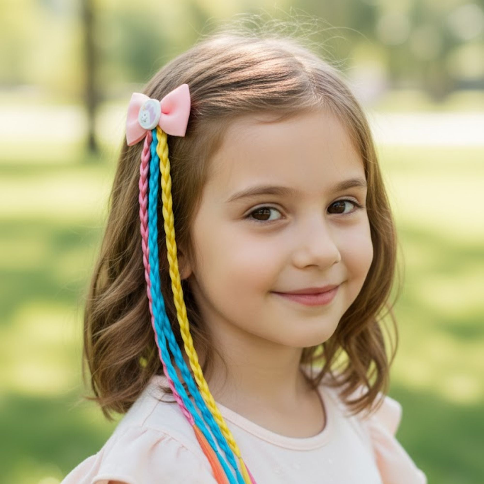 Giggles Boo | Pack of 2 Rainbow Braid Wig Hair Clips Multicolor Hair Extensions for Girls & Kids