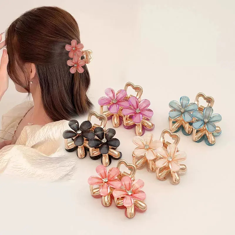 Giggles Boo Pack of 5 Crystal Flower Hair Claw Set Multicolor Hair Clips for Women