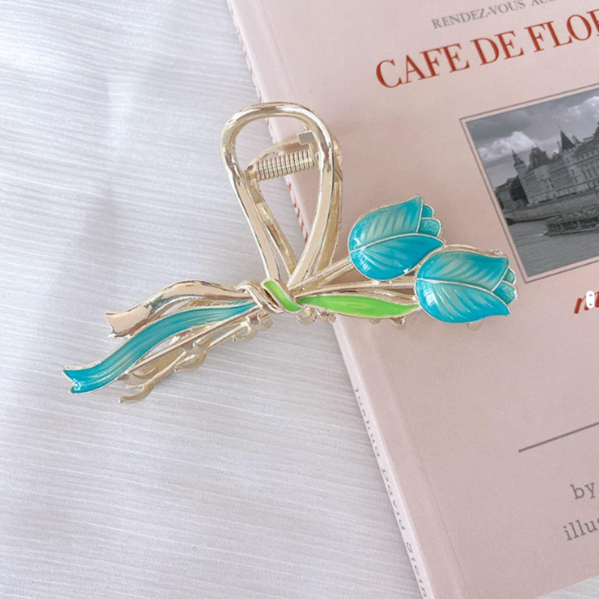 Blue Flower Tulip Claw Clips 