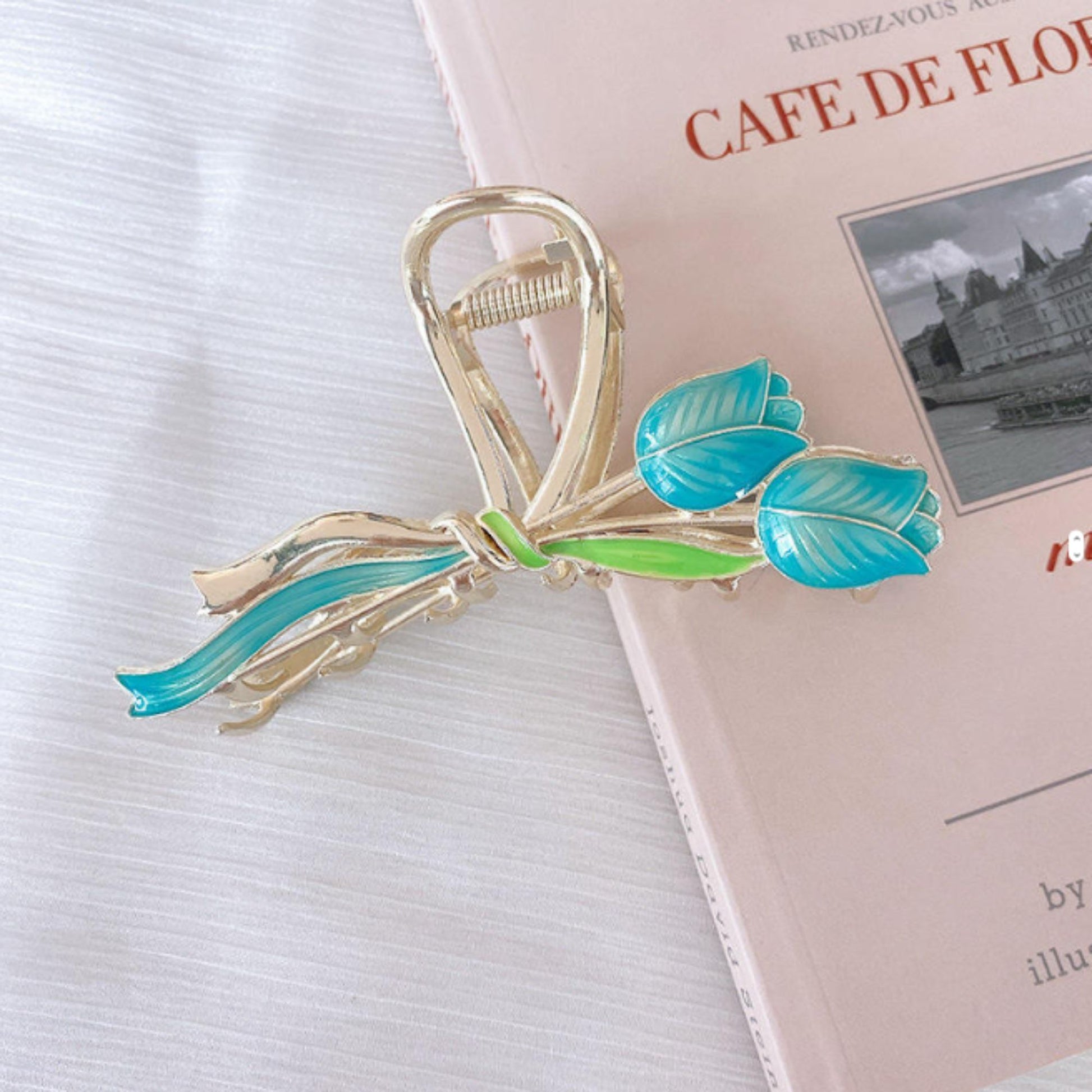 Blue Flower Tulip Claw Clips 