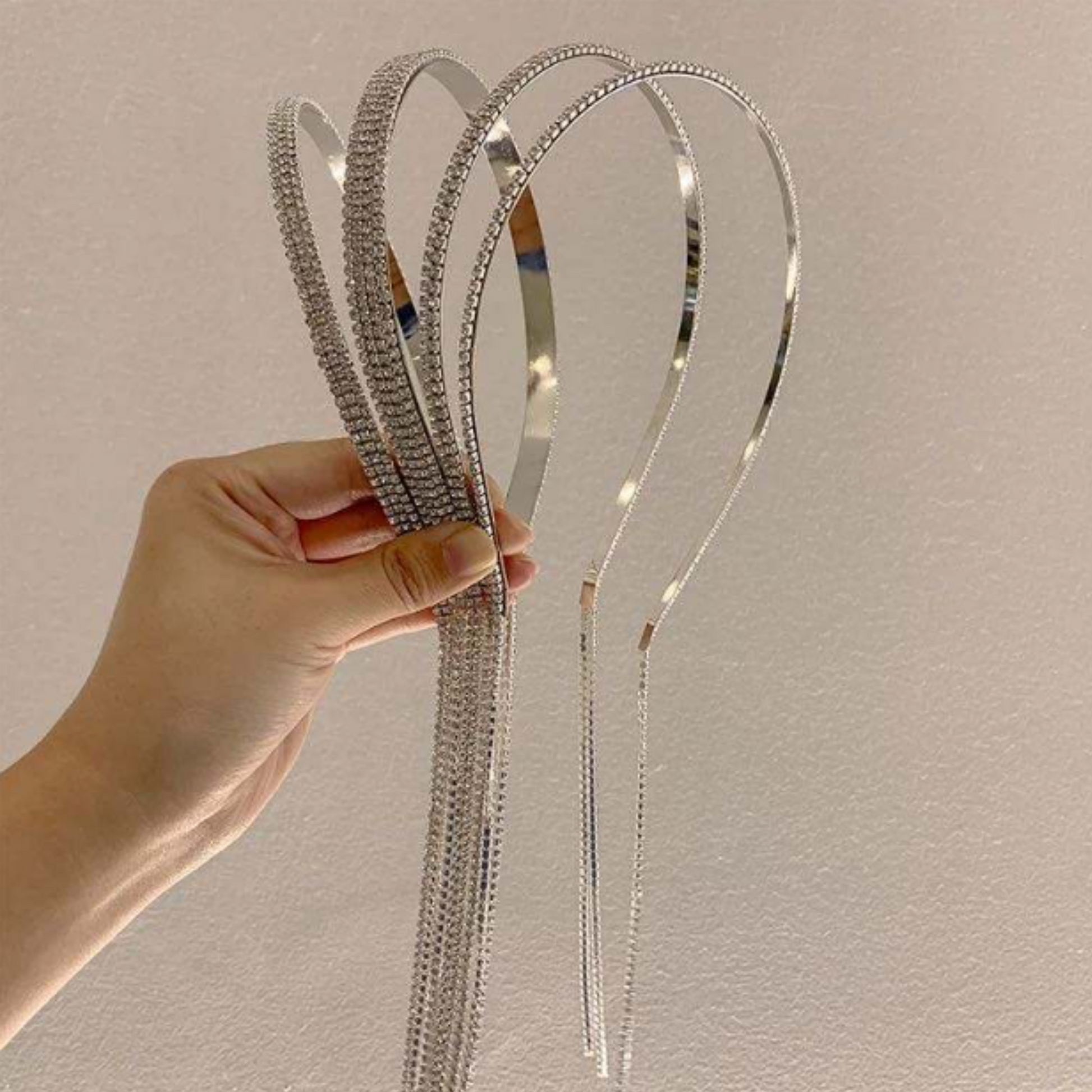 set of silver headbands