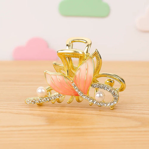 Butterfly Hair Clip, Flower Hair Clip, Floral Claw, Gold Tone Clip, Rhinestone Hair Clip, Pearl Embellished, Crystal Clip.