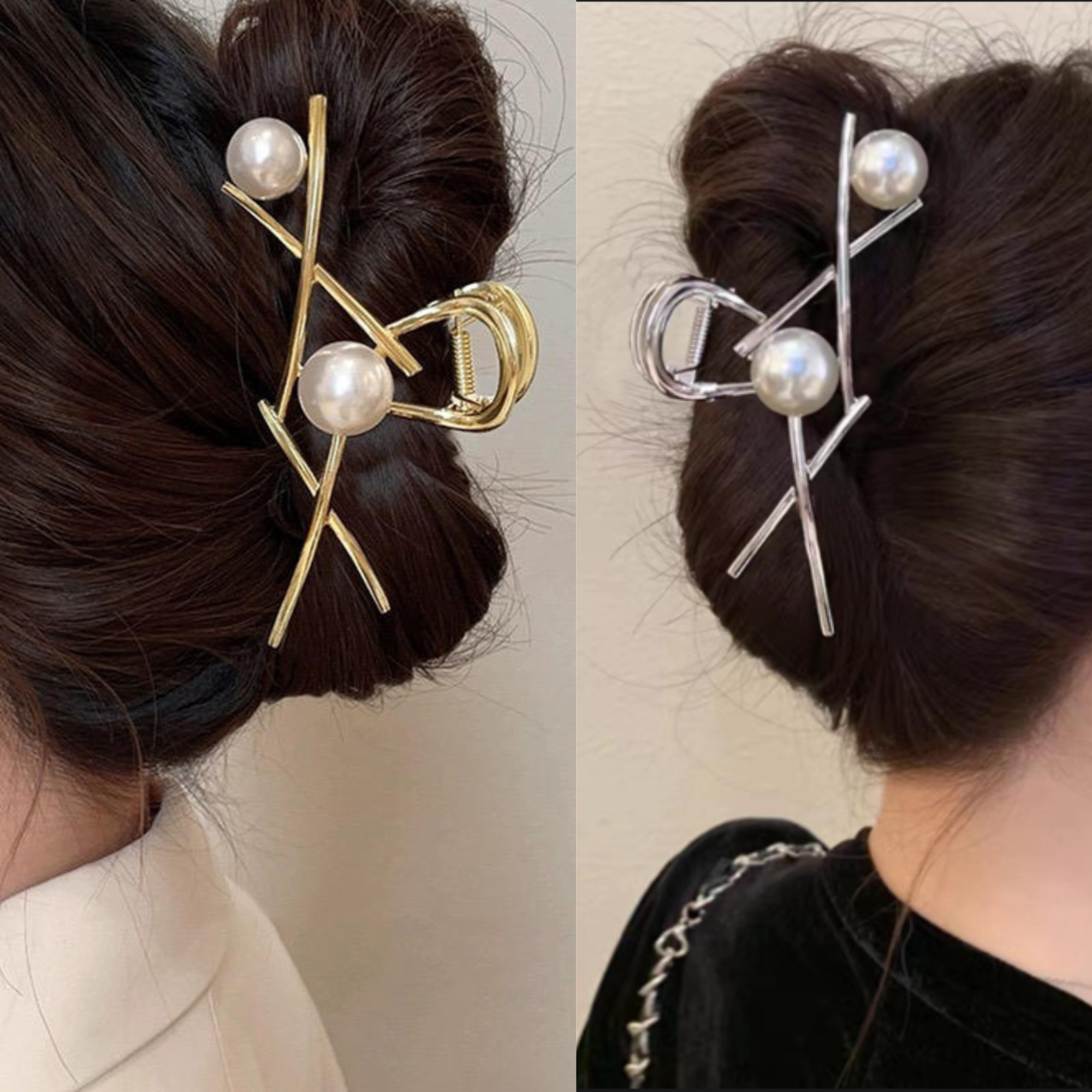 Two hair accessories with pearls and gold/silver
