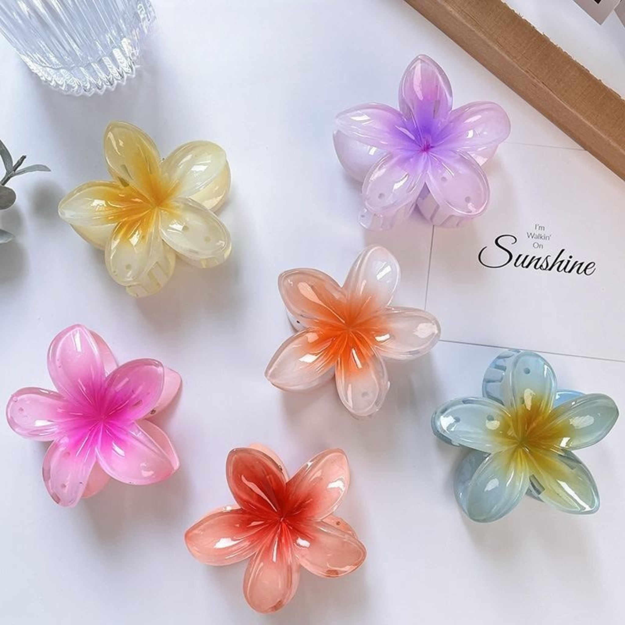 Hair Accessories Claw Flower Plumeria Clutcher Resin Women girls pack of 2 big clip