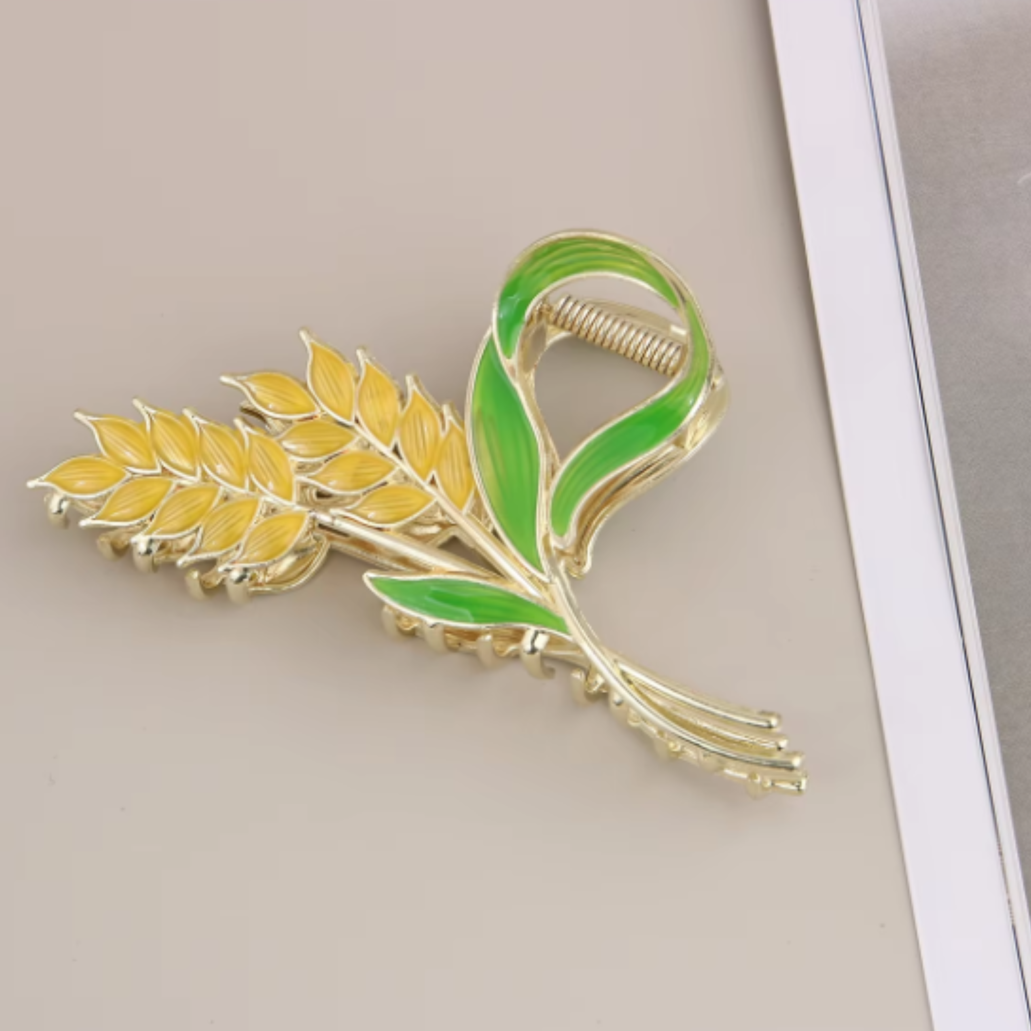 Golden wheat hair claw  elegant metal gold shark hairpin stylish  nature inspired