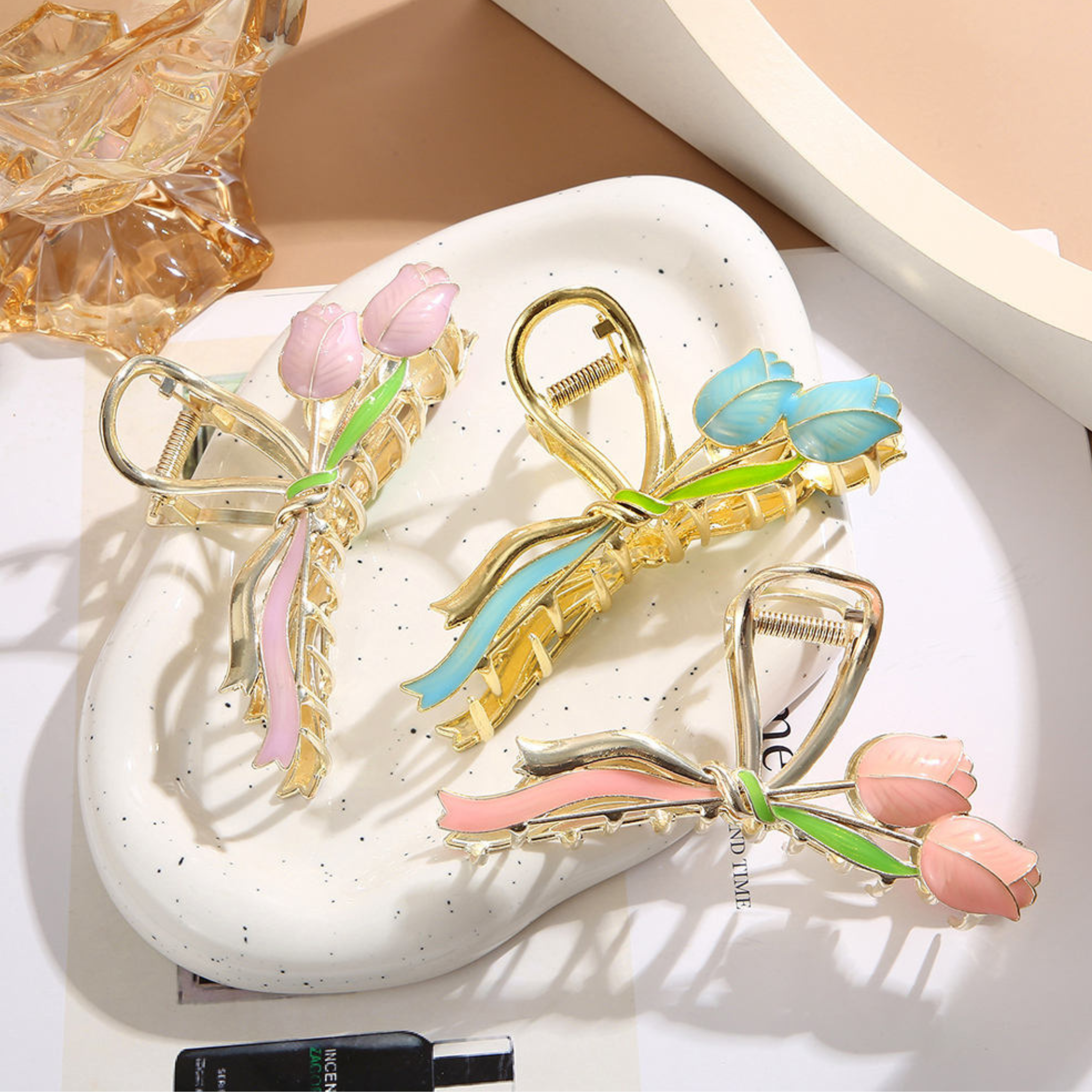 Hair Accessories claw clip clutcher metal women girls metal wedding party tulip pink stylish