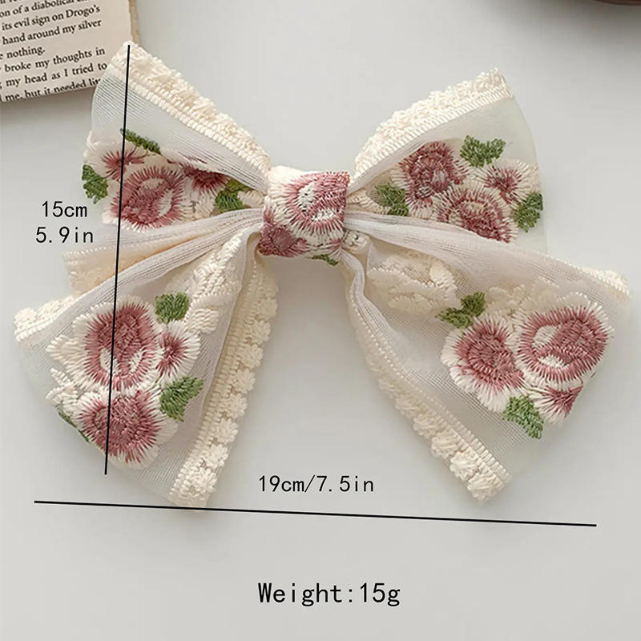 Hair Accessories Rose embroidery bow clip Elegant hair Flower claw Floral Cute Girly women Bow Cloth