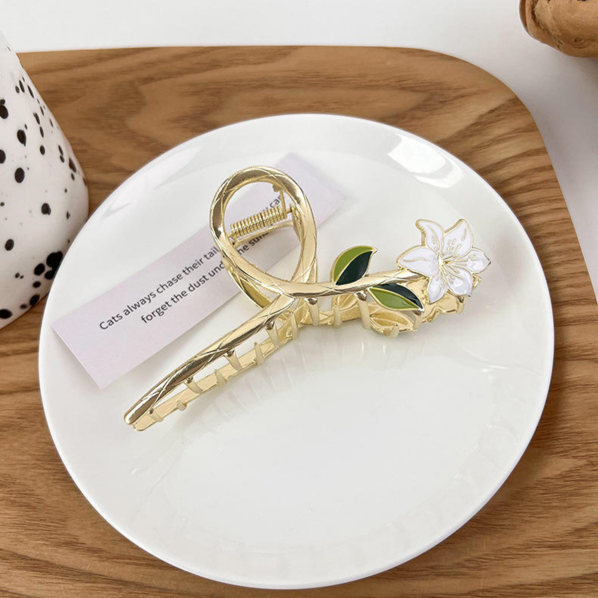 Gold & White Hair Claw Clip 