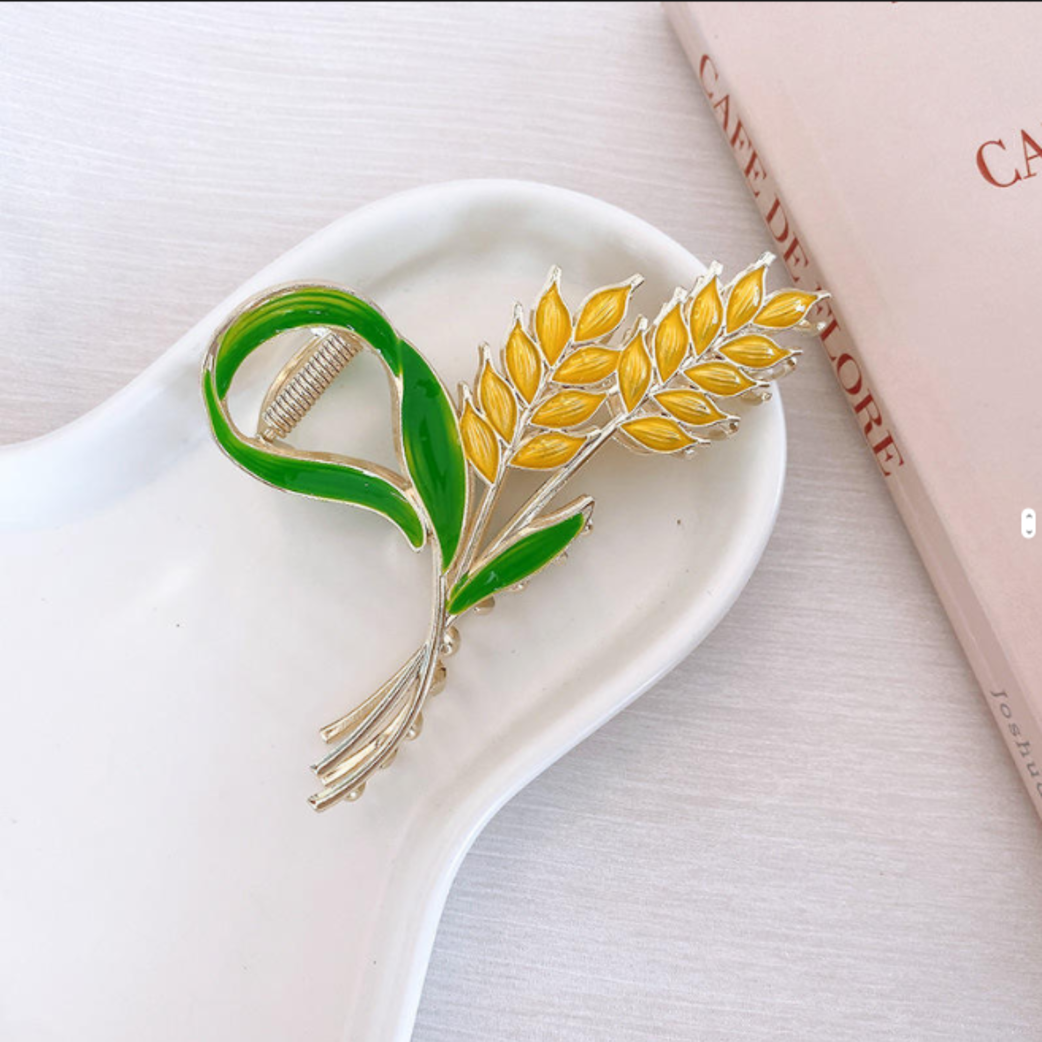 Golden wheat hair claw  elegant metal gold shark hairpin stylish  nature inspired