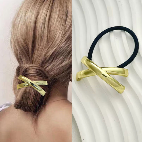 Golden hair tie
Metallic cross design hair tie
Stylish hair accessories for women