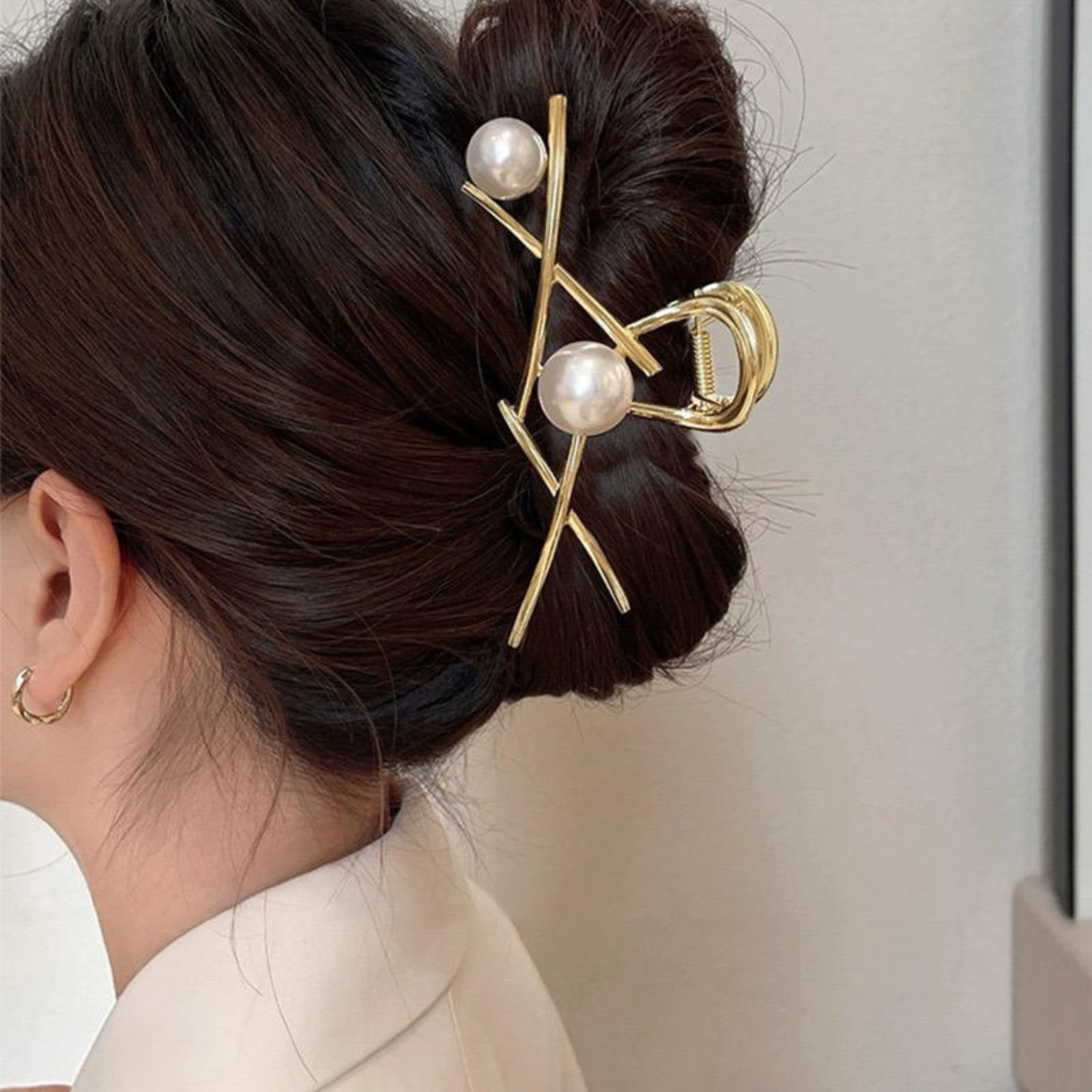 Giggles Boo Elegant Pearl Hair Claw Clip Metal Cross Design for Girls and Women Pack of 2pcs