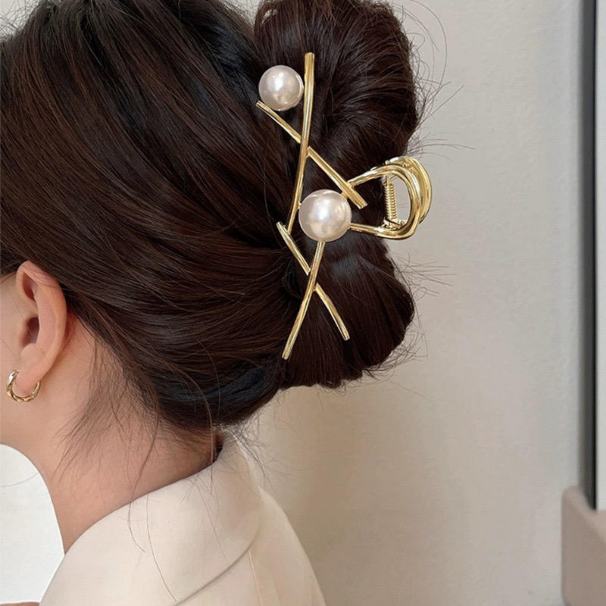 Giggles Boo Elegant Pearl Hair Claw Clip Metal Cross Design for Girls and Women Pack of 2pcs