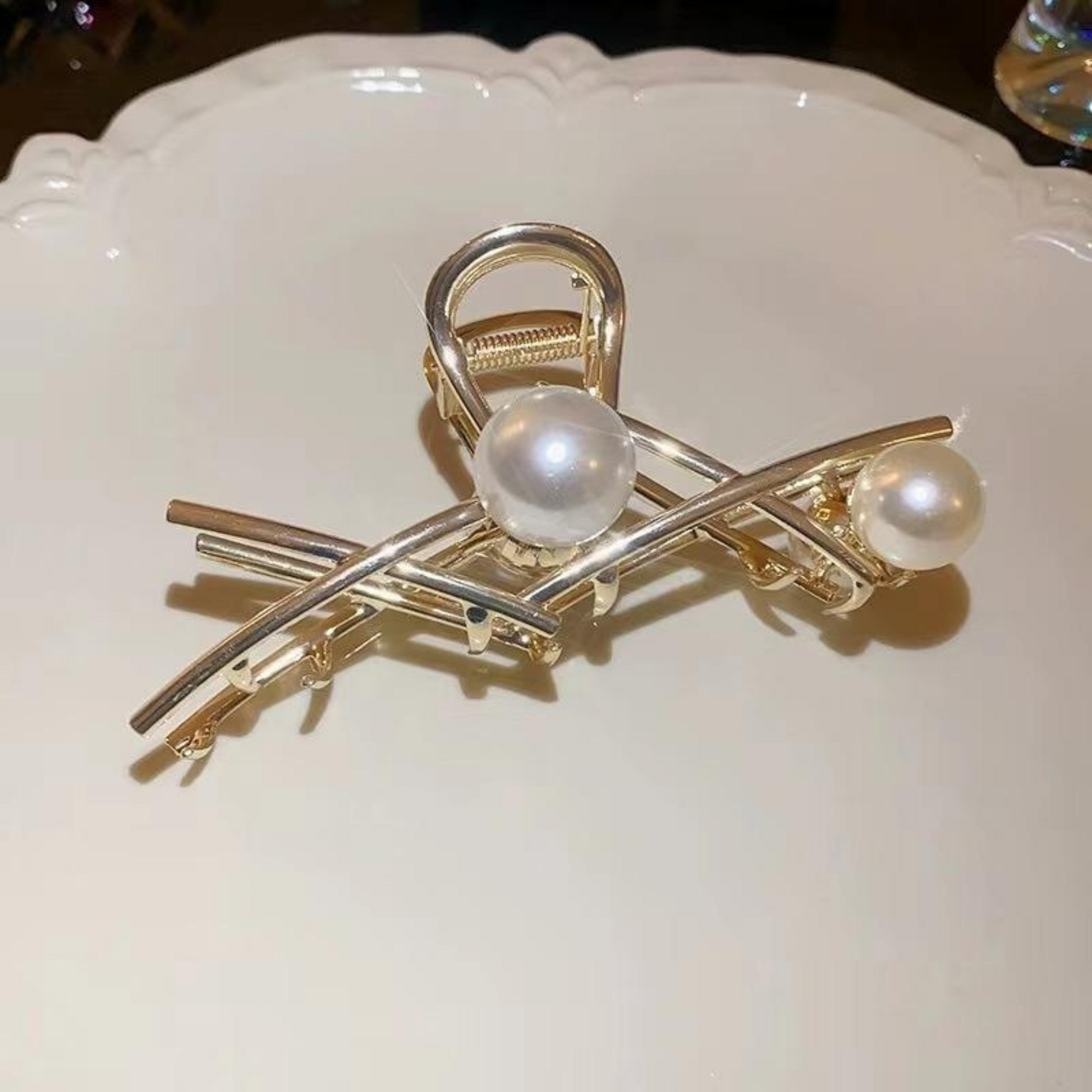 Giggles Boo Elegant Pearl Hair Claw Clip Metal Cross Design for Girls and Women Pack of 2pcs