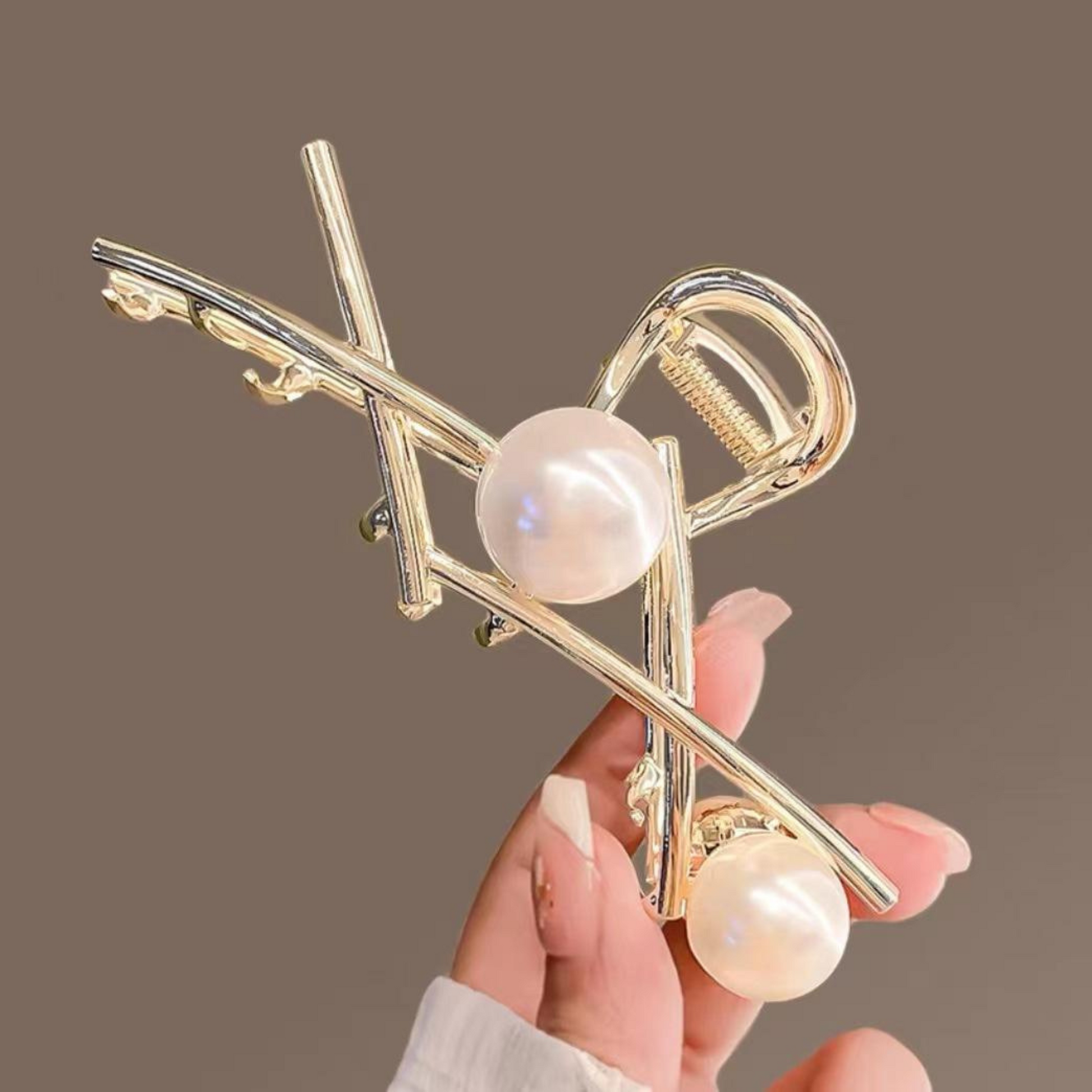 Giggles Boo Elegant Pearl Hair Claw Clip Metal Cross Design for Girls and Women Pack of 2pcs