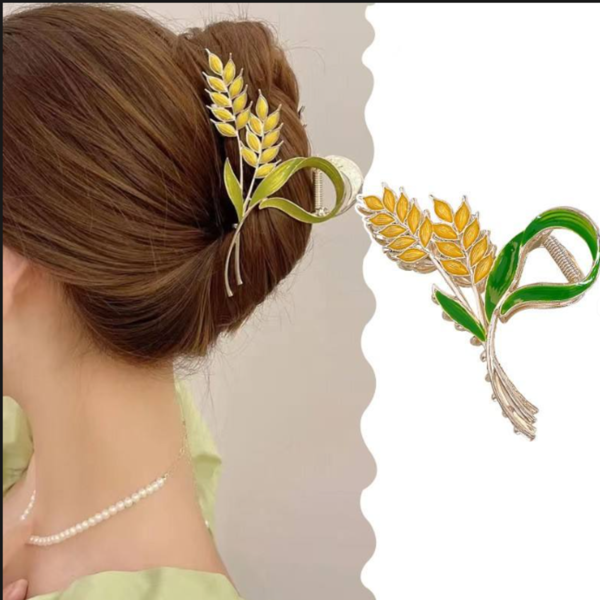 Golden wheat hair claw  elegant metal gold shark hairpin stylish  nature inspired