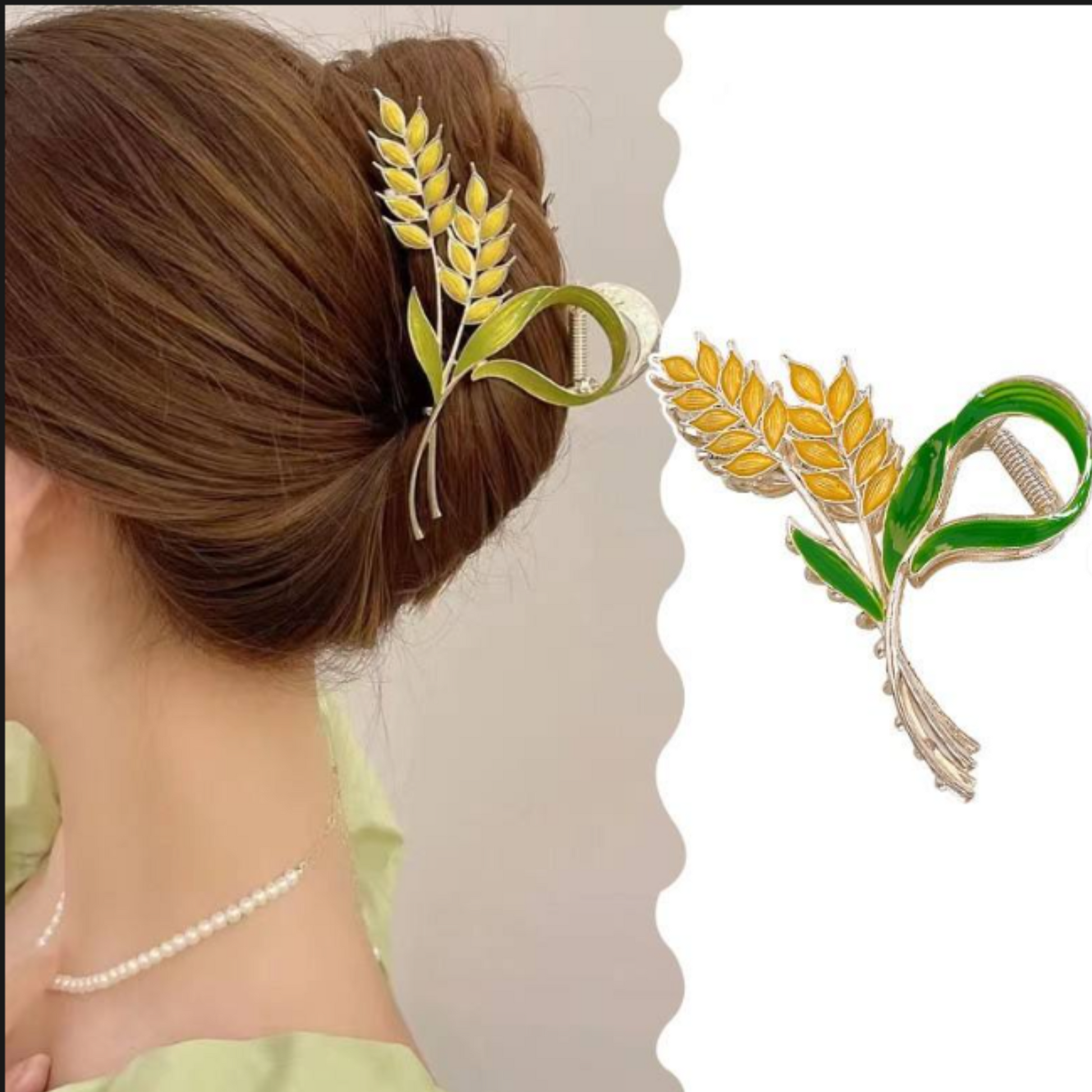 Golden wheat hair claw  elegant metal gold shark hairpin stylish  nature inspired