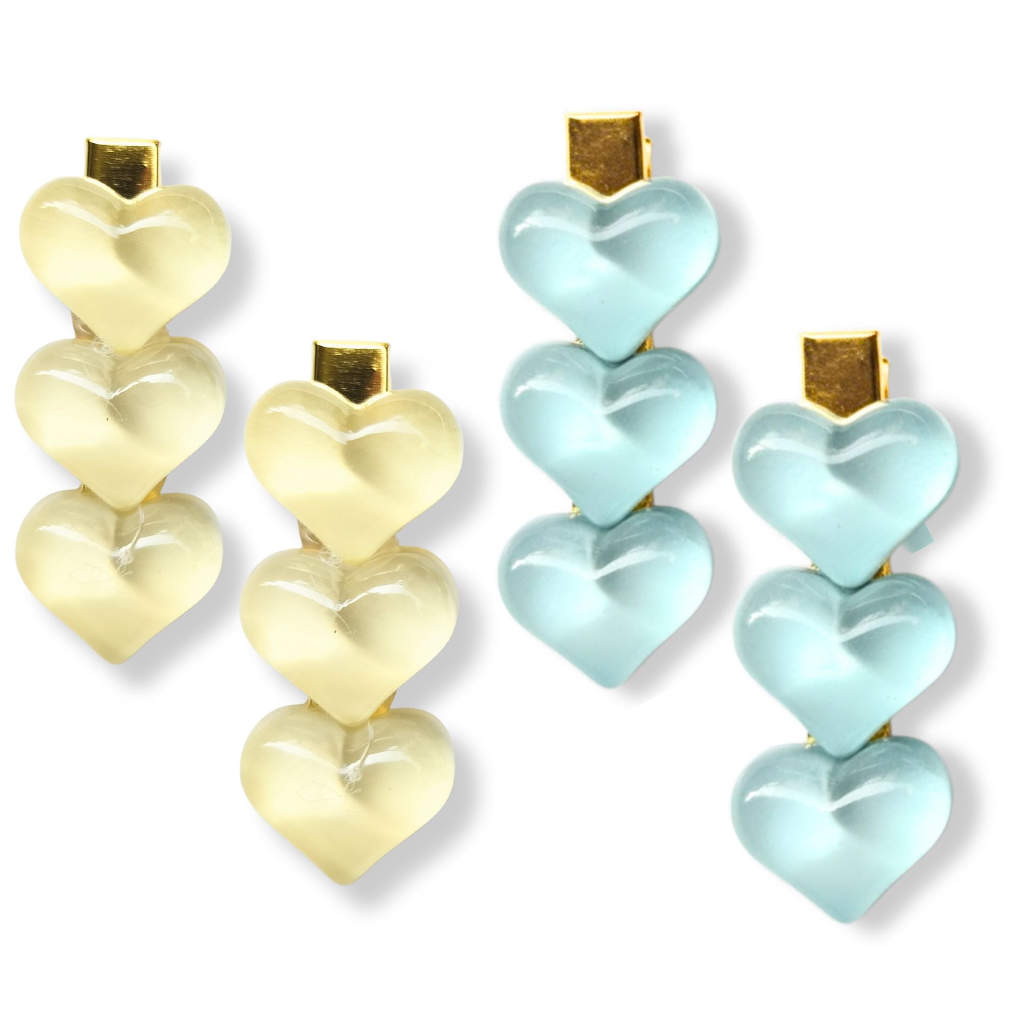 heart-shaped hair clips Made with durable metal base and smooth resin hearts 