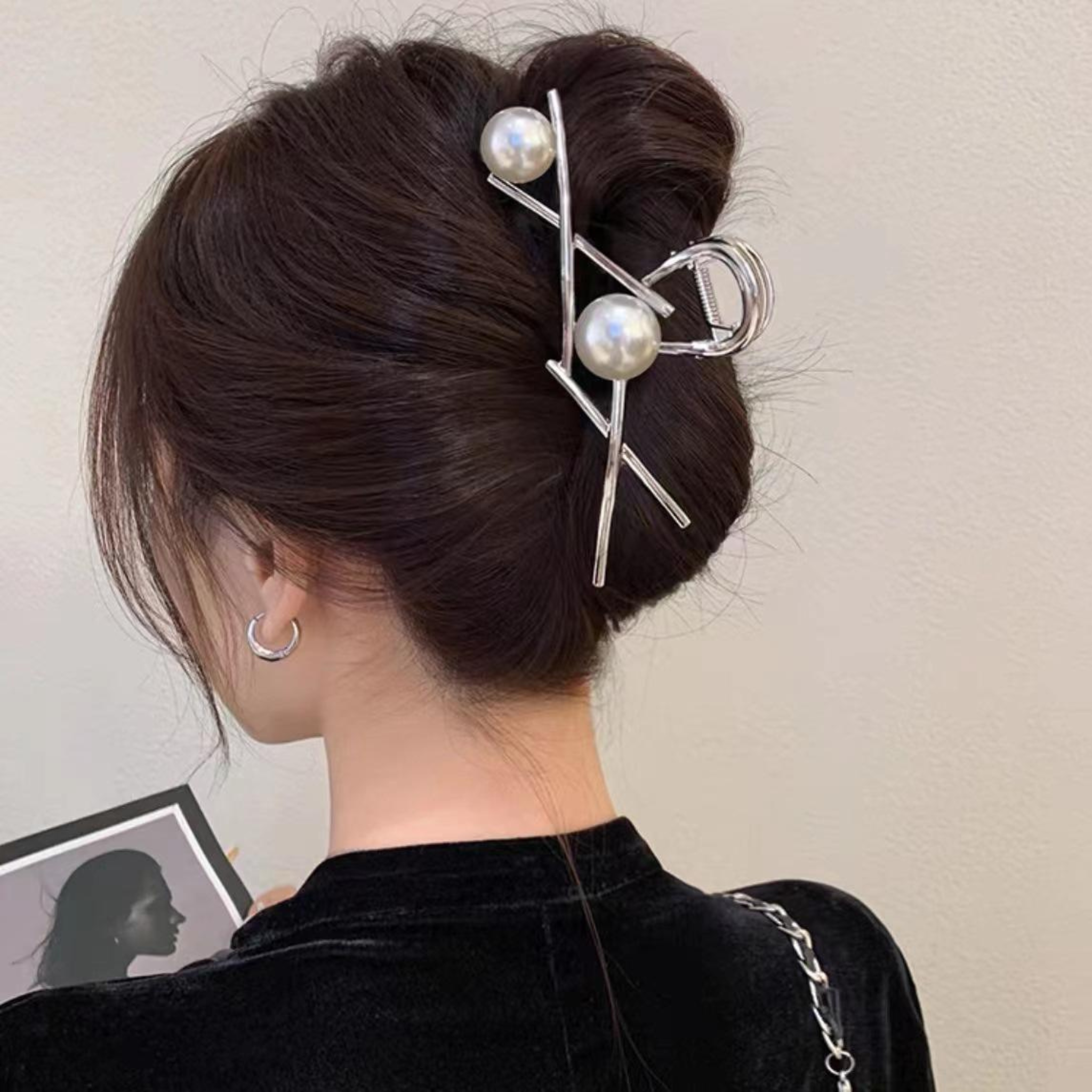 Giggles Boo Elegant Pearl Hair Claw Clip Metal Cross Design for Girls and Women Pack of 2pcs