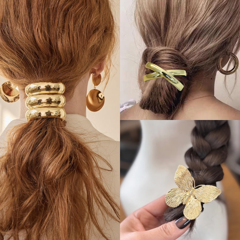 Golden butterfly hair tie
Metallic cross hair tie