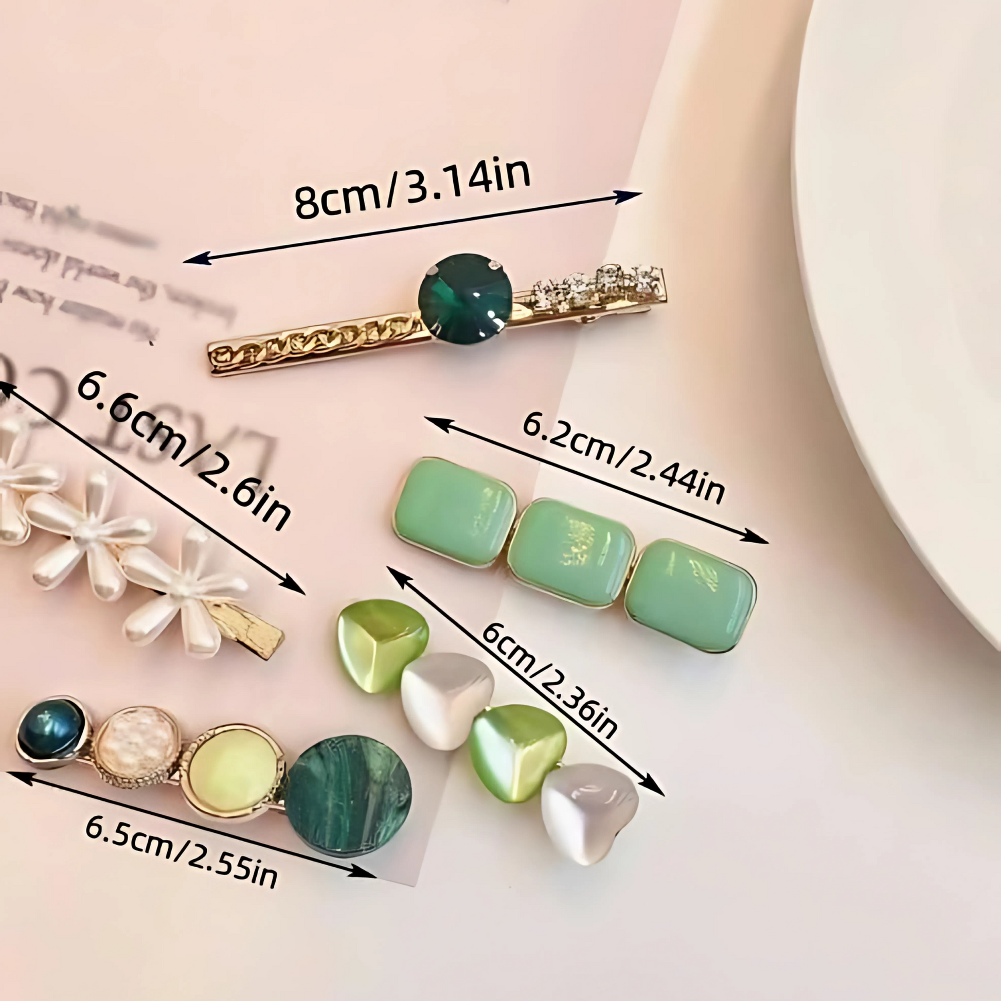 air Accessories clips women with white pearl and elegent green styling cute