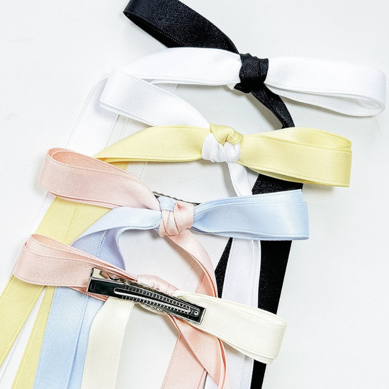 Giggles Boo Korean Satin Ribbon Bow Hair Clips for Women & Girls | Long Tail Bowknot Aesthetic Hair Accessories | Cute Trendy Stylish Hair Clip | Pack of 2 – Random Colors
