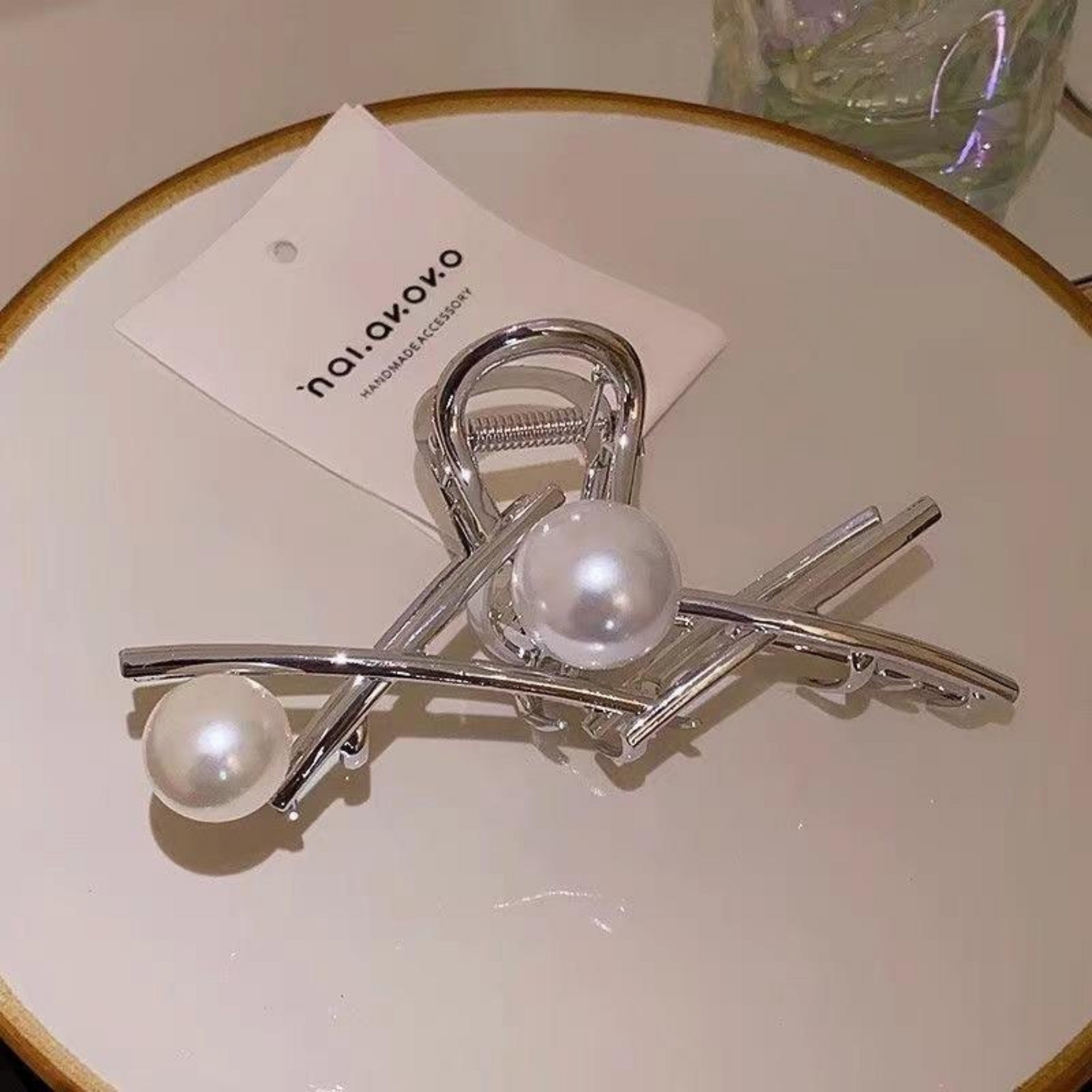 Giggles Boo Elegant Pearl Hair Claw Clip Metal Cross Design for Girls and Women Pack of 2pcs