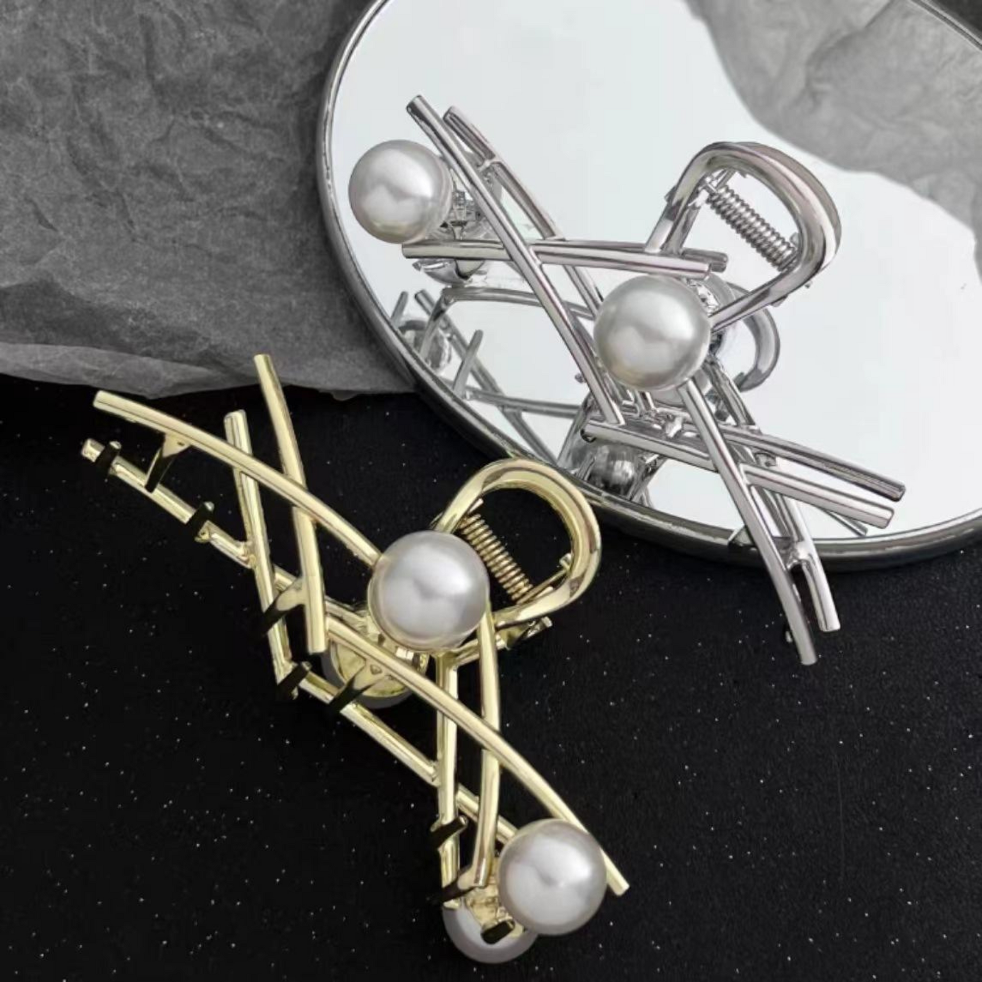 Giggles Boo Elegant Pearl Hair Claw Clip Metal Cross Design for Girls and Women Pack of 2pcs
