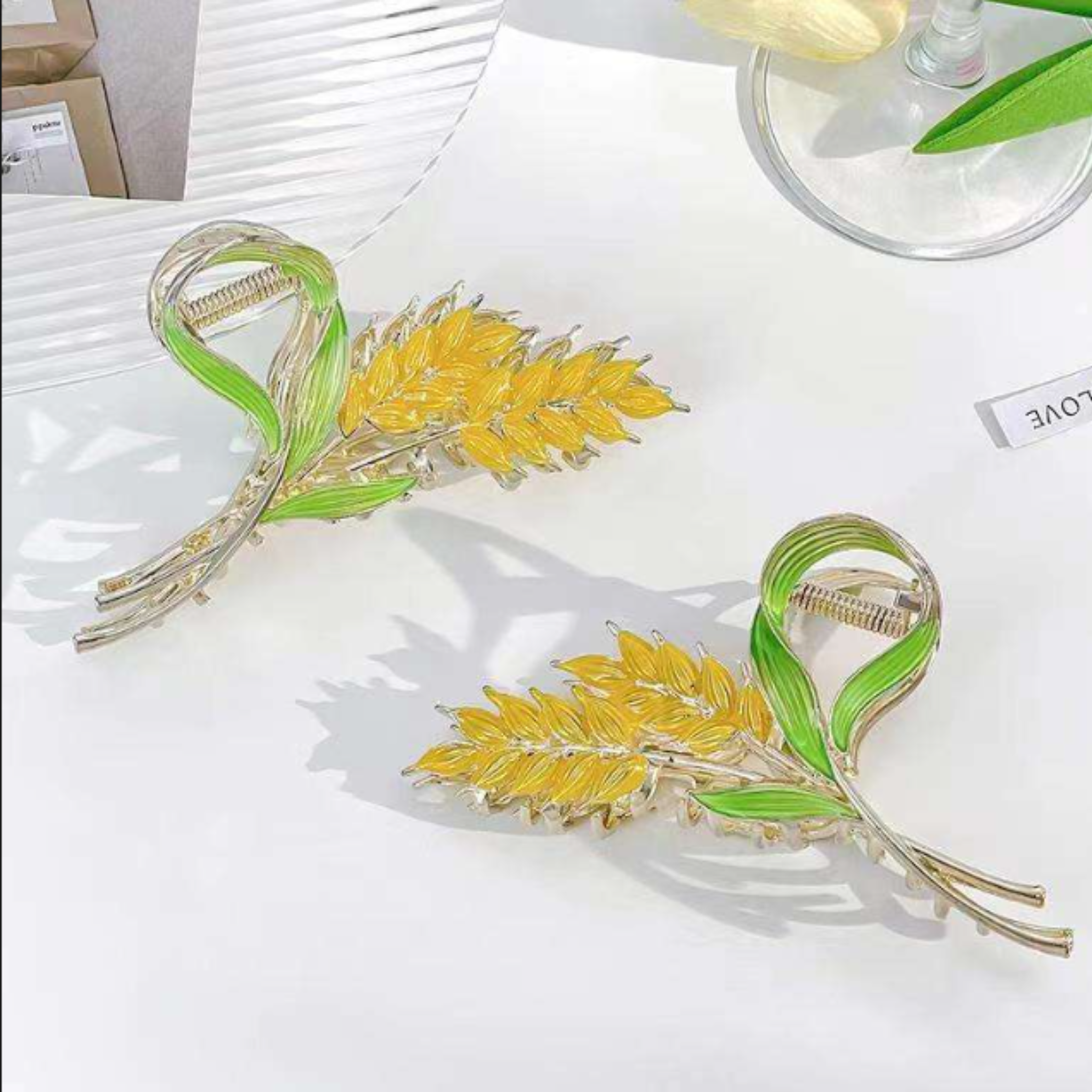 Golden wheat hair claw  elegant metal gold shark hairpin stylish  nature inspired
