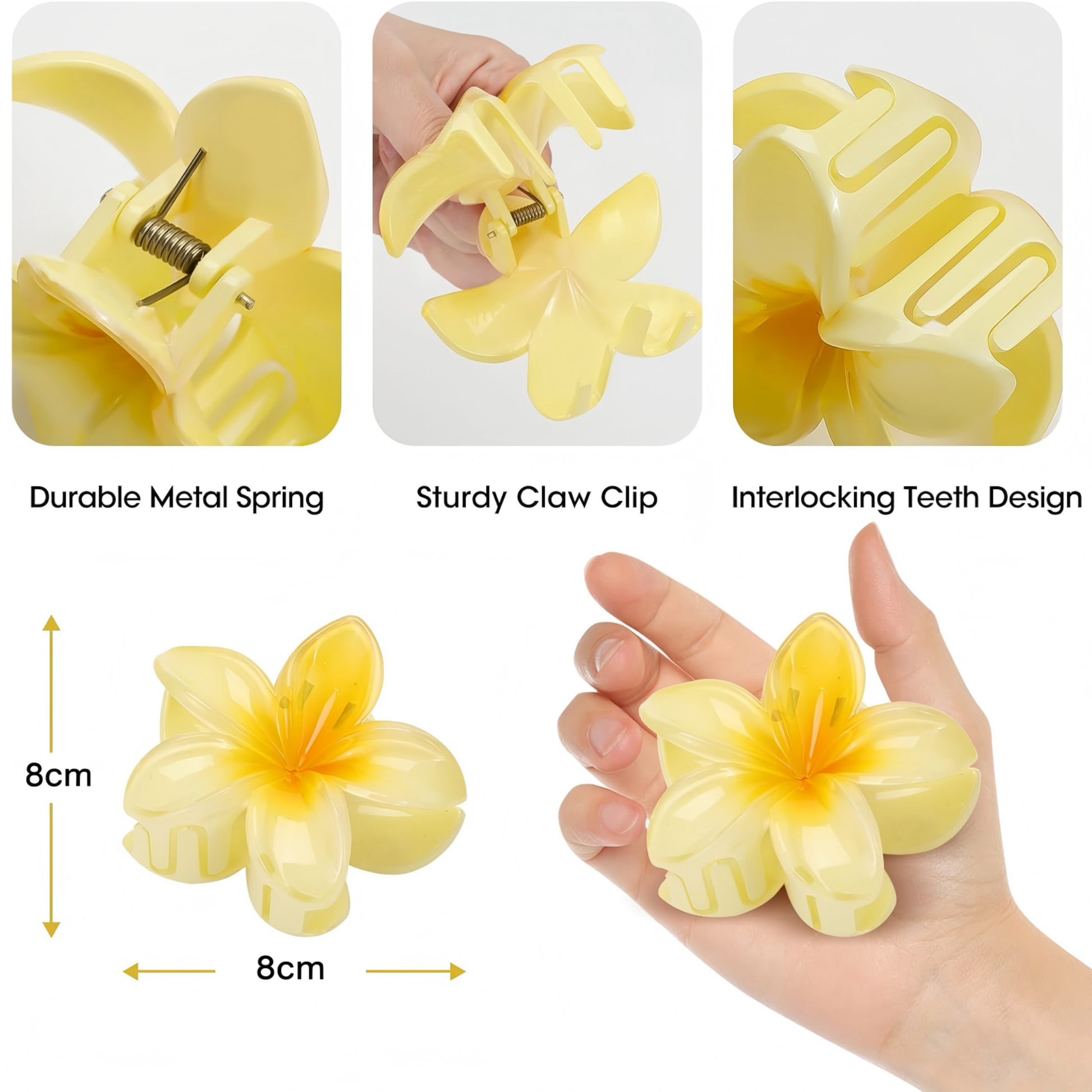 Giggles Boo Pack of 3 pcs Flower Hair Claw Clip Multicolor Plumeria Design for Girls & Women