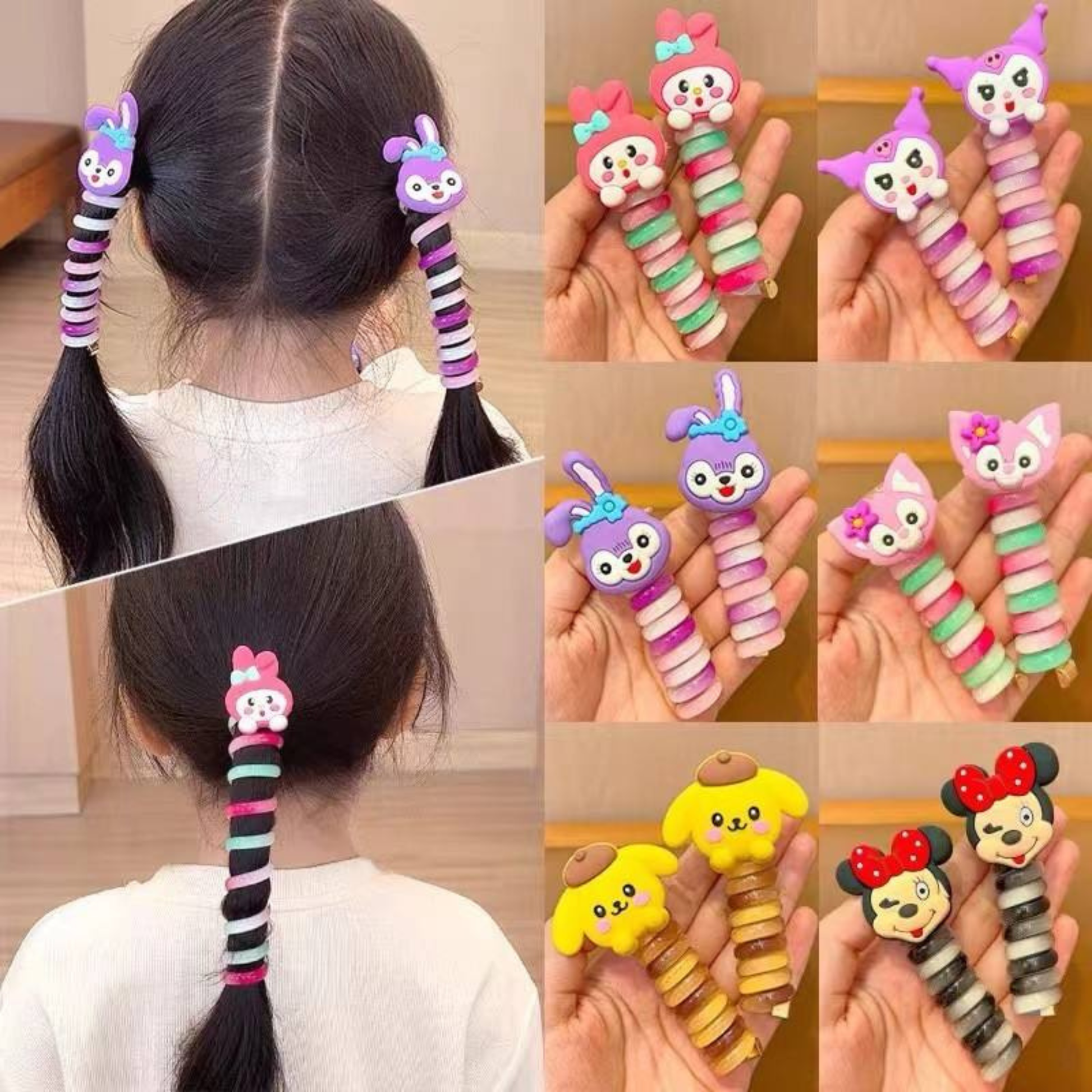 colorful hair ties with cartoon characters