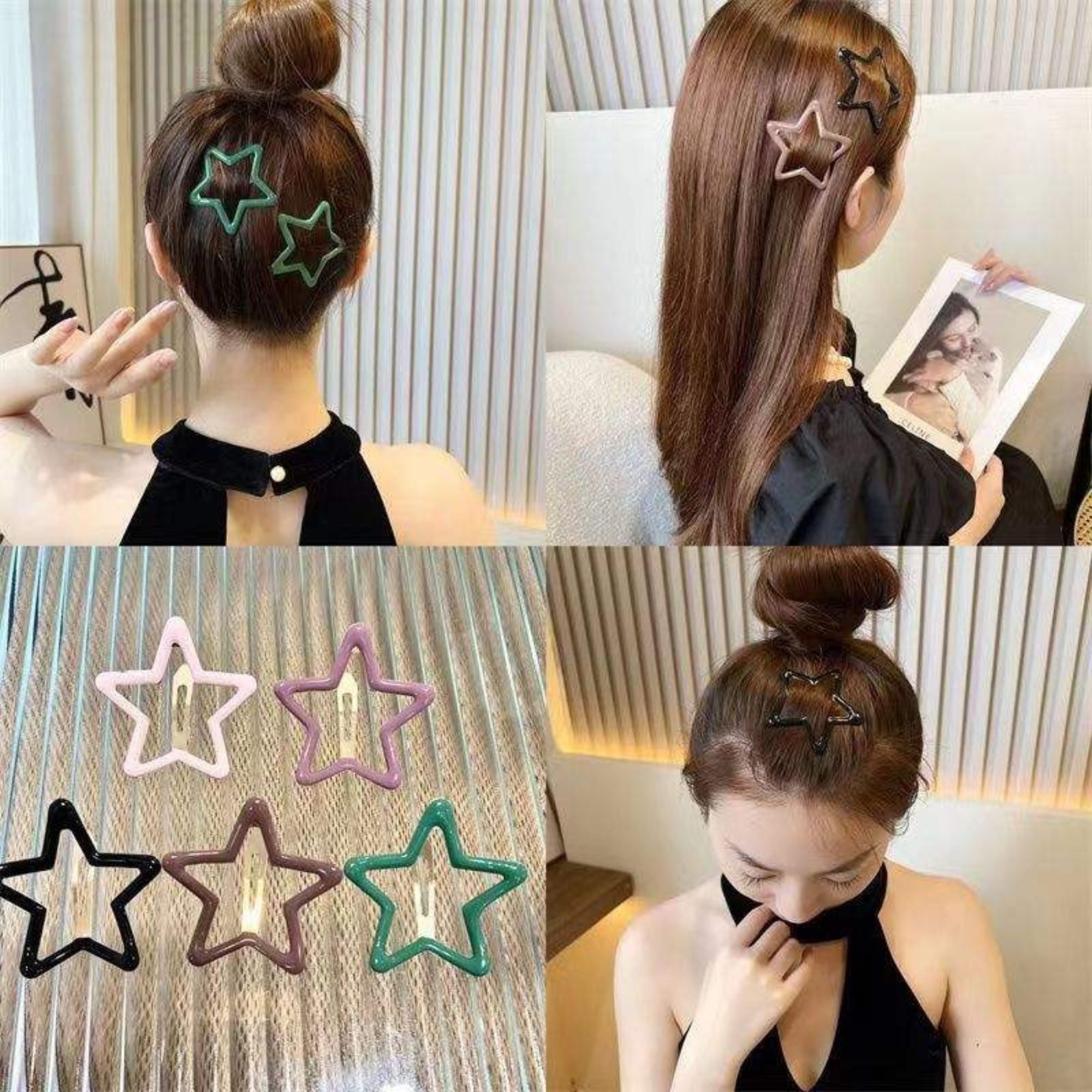creativity to your hairstyle with this set of 5 multicolour star tic tac clips 