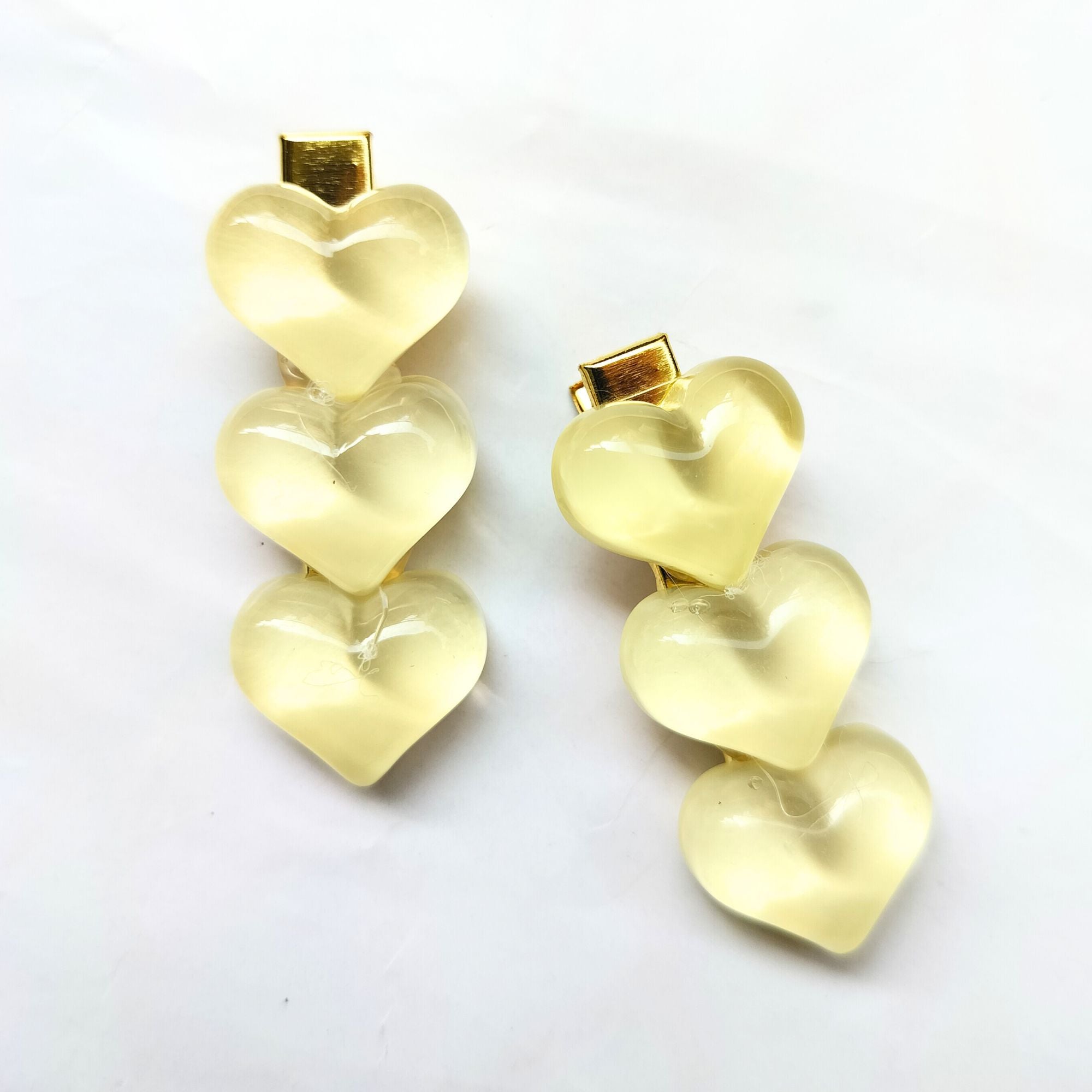 yellow hair clips, resin heart barrettes cute hair accessories for girls, pastel heart clips 